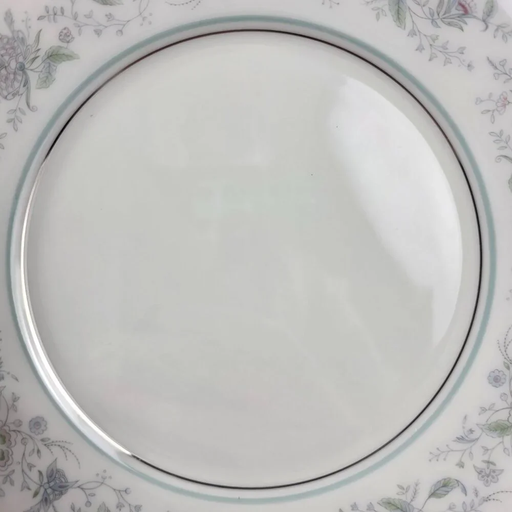 FOUR Oxford China Spring Salad Plate Multicolor Floral Rim Aqua Band
